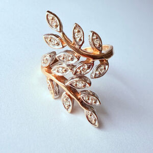 10K Solid Yellow Gold .30 TCW Natural Diamond Laurel Wreath Leaf 27.5mm Ring VTG